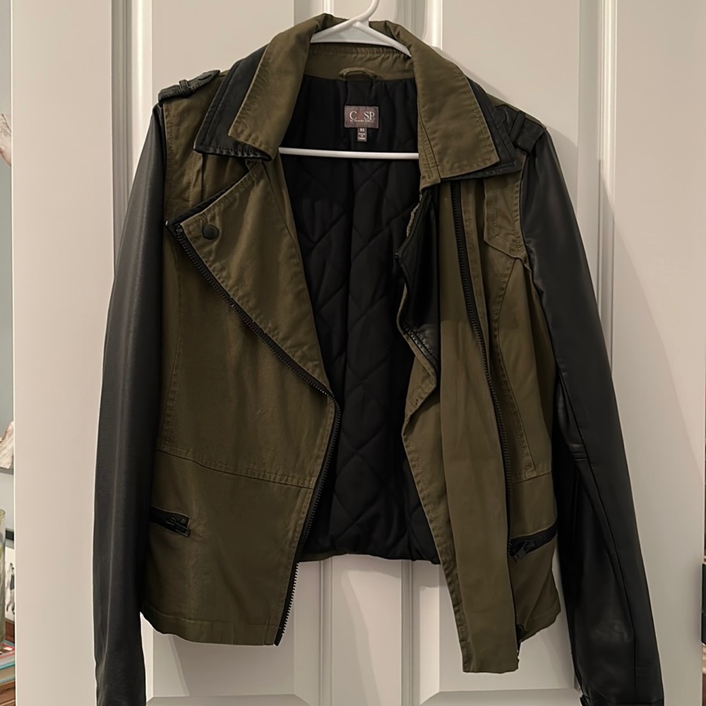 Neiman Marcus Army Green Leather Jacket XS